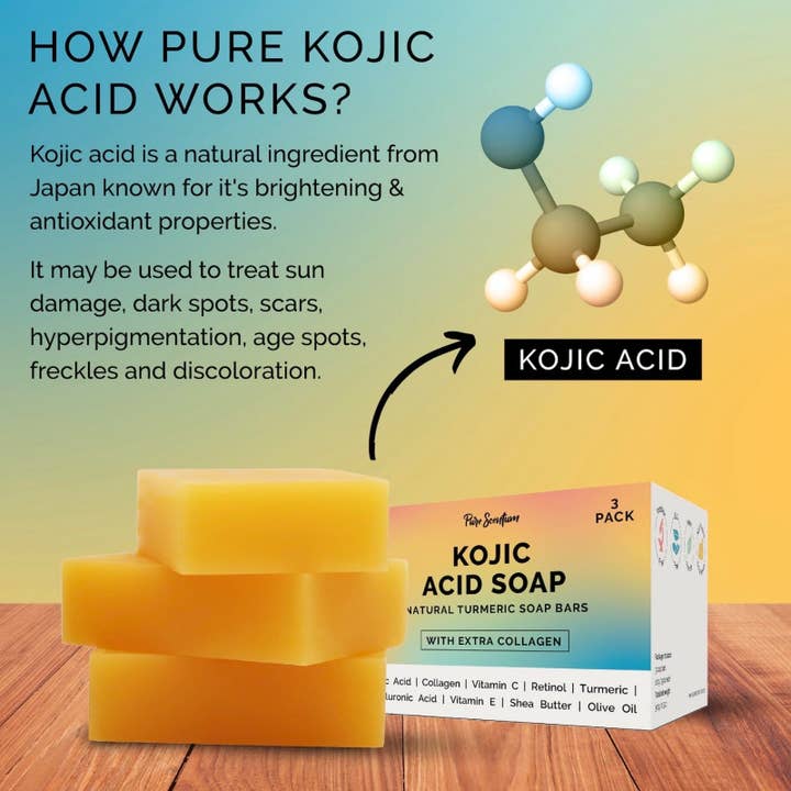 FEVUP CO. - Wholesale Bar Soap - Pure Scentum - Natural Kojic Acid Soap Bars 3 x 3.05oz - Skin Brightening Soap Kojic Acid Dark Spot Remover For Face And Body - Turmeric Kojic Acid Soap With Vitamin C, Retinol, Collagen…