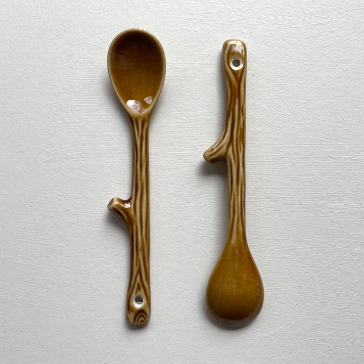 fort & field - Wholesale Table Spoon (Cutlery) - Twig shape small handmade pottery Japanese coffee tea spoon
