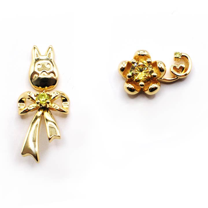 14K Gold Sterling Silver Totoro Earrings for wholesale by HIRARI.CO