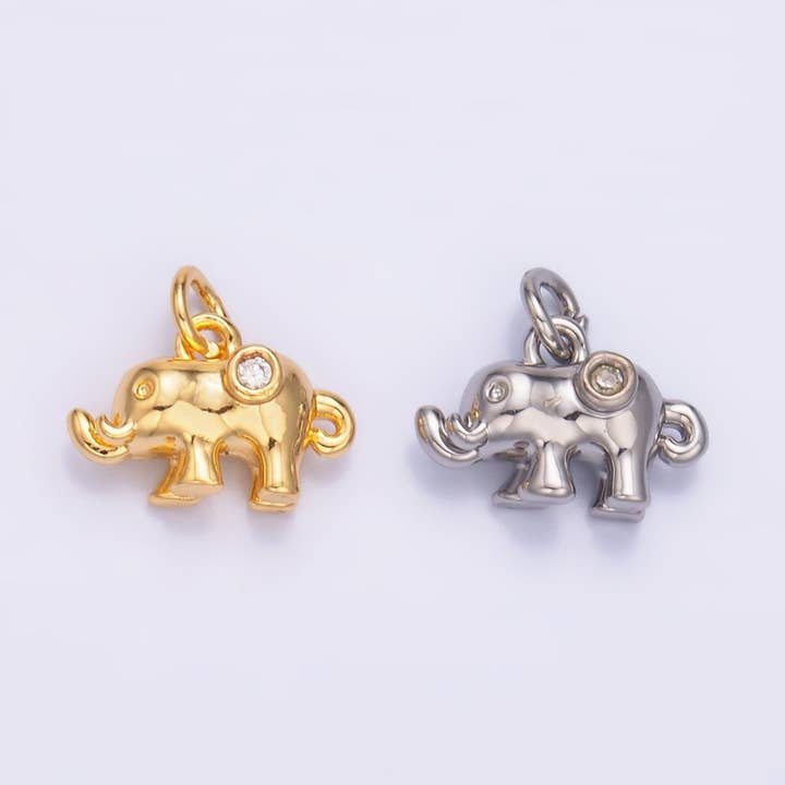 24K Gold Filled CZ Elephant Animal 3D Multidimensional Charm in Gold & Silver | W400 for wholesale by Aim Eternal