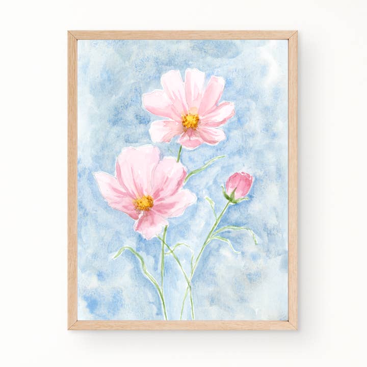 "Sweet Cosmos" Floral Watercolor Fine Art Print for wholesale by Shelly Cluff Art