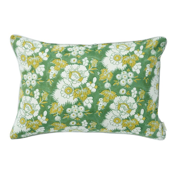 Bonheur du Jour - Wholesale Throw Pillow Cover - Indian flower printed cushion cover with green velvet