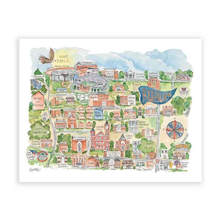 Auburn Football College Map Print for wholesale by Elizabeth Wade Studio