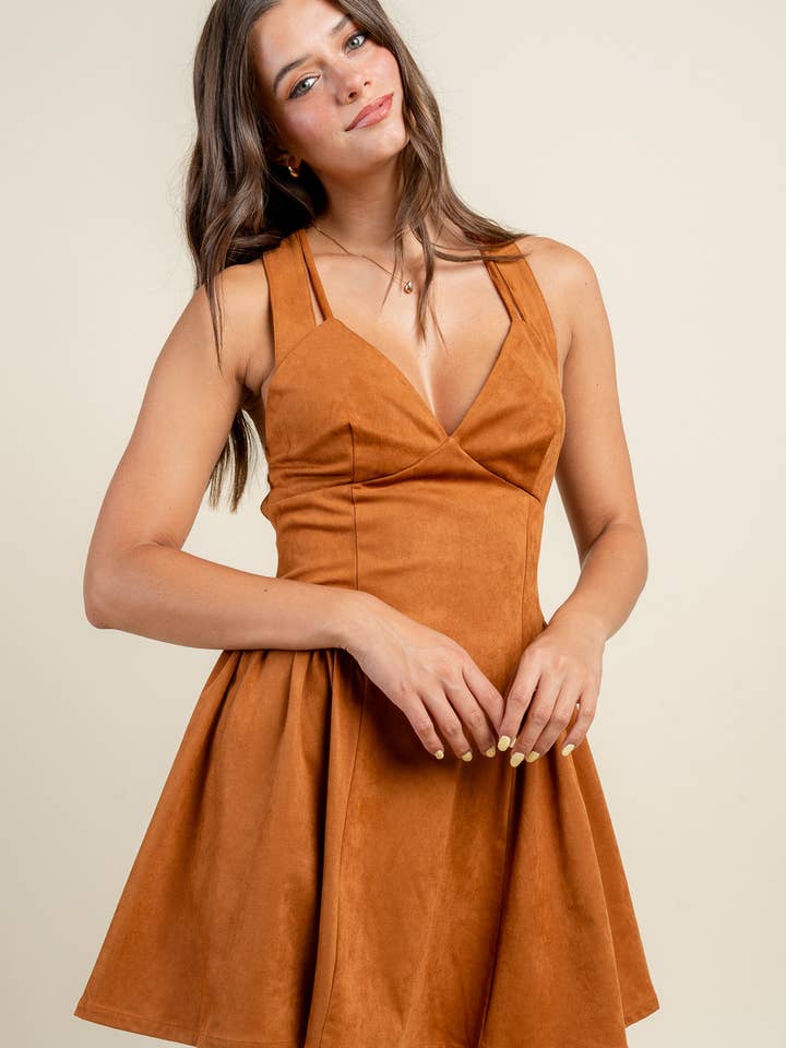 BEIVY & COLLABO - Wholesale Dress - Women's - BD13074E / SUEDE MINI DRESS W/ BACK DETAIL DRESS
5