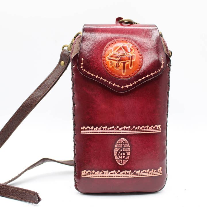 pb17 lederen muzieknotities piano telefoonhoesje houder portemonnee voor wholesale door Sunflower Handmade leather inc