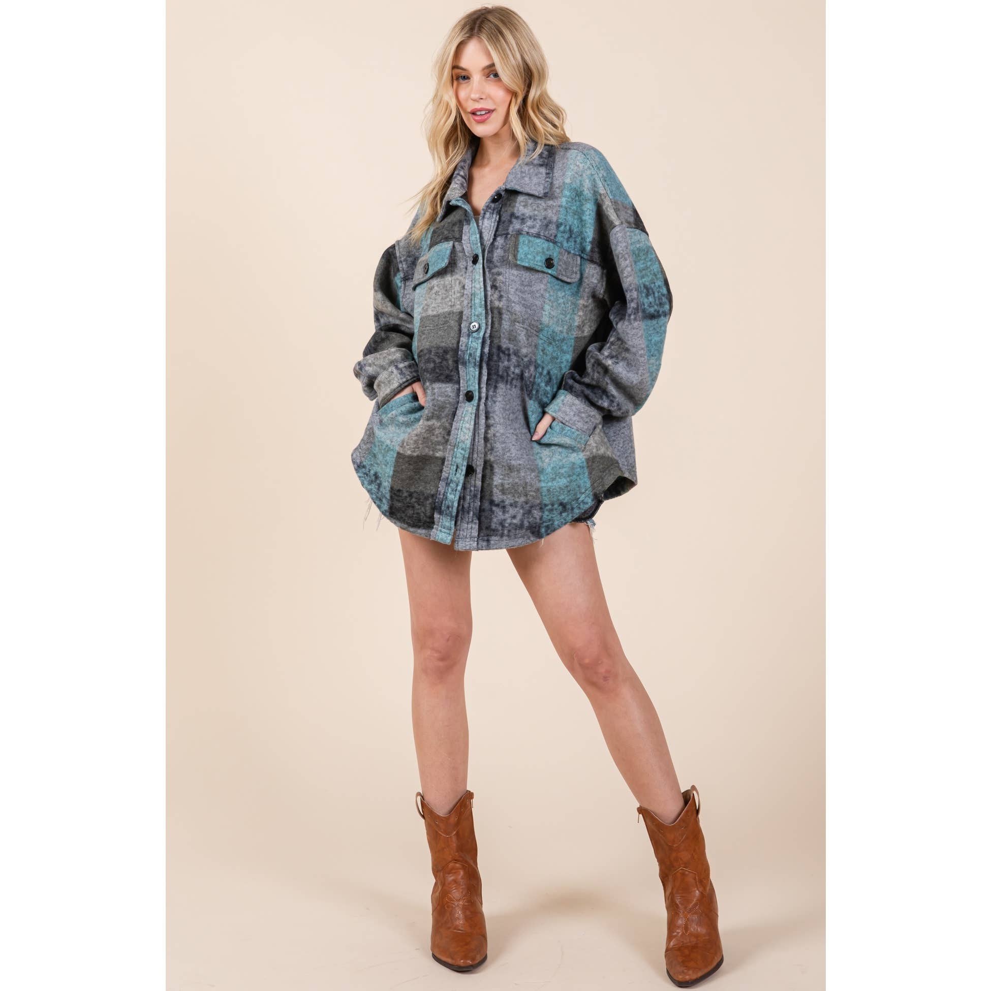 Mapcie - Wholesale Jacket - Women's - MULTI PLAID SHACKET WITH POCKETS15
