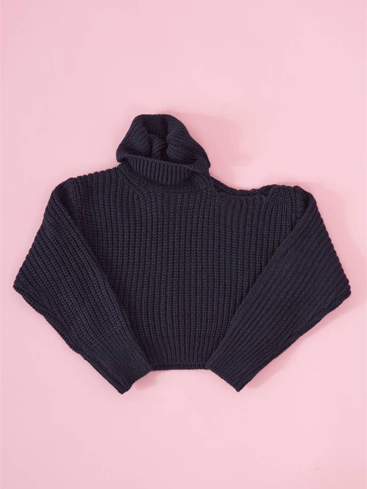 Tasha Apparel Wholesale - Vente Pull en maille – enfant - Pull à col roulé en tricot côtelé à manches et épaules découpées pour petites filles3