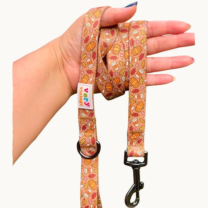 Pumpkin Spice Dog Leash – Cute Fall Coffee Latte Dog Lead for wholesale by Very Vintage Designs