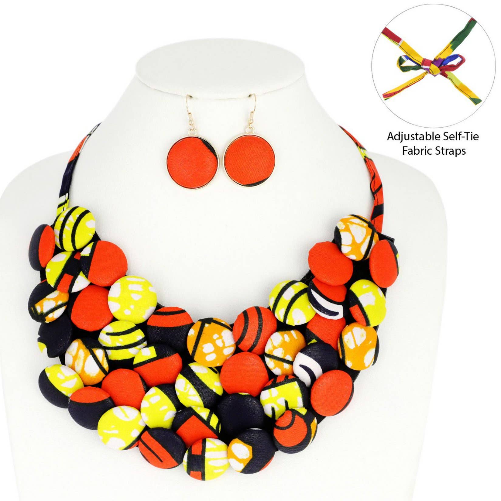 SP Sophia Collection - Wholesale Jewelry Set - African Print Fabric Button Bib Necklace & Earring Set2