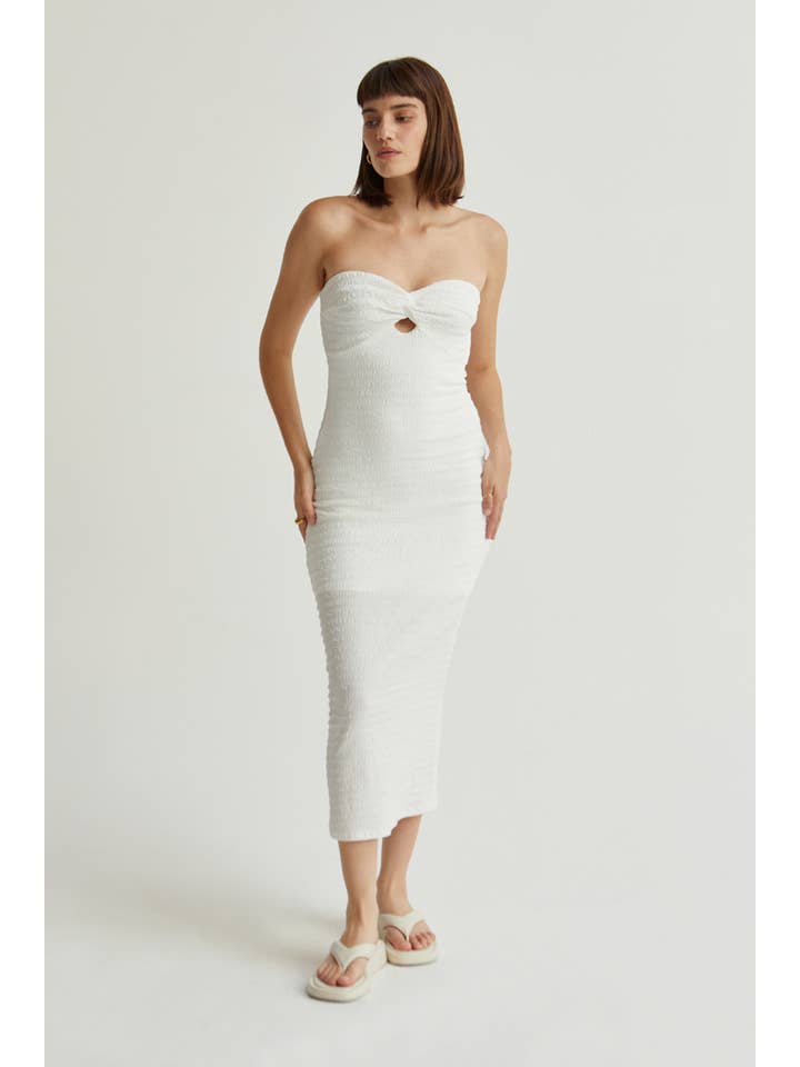 White CD9039 - Vanya Textured Bodycon Midi Dress for wholesale on Faire
