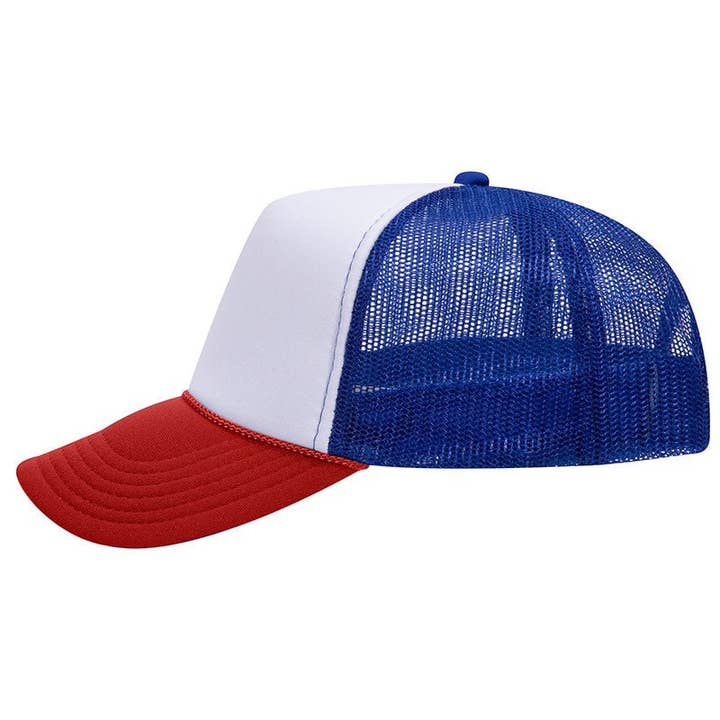 Wholesale Accessory Market - Wholesale Trucker Hat - Unisex - OTTO Red, White, & Blue Foam Front Mid Profile Trucker Hat
