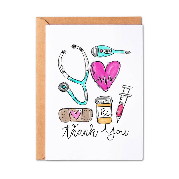 Sygeplejerske håndtegnet akvarel takkort for engroshandel hos Simply Crafty