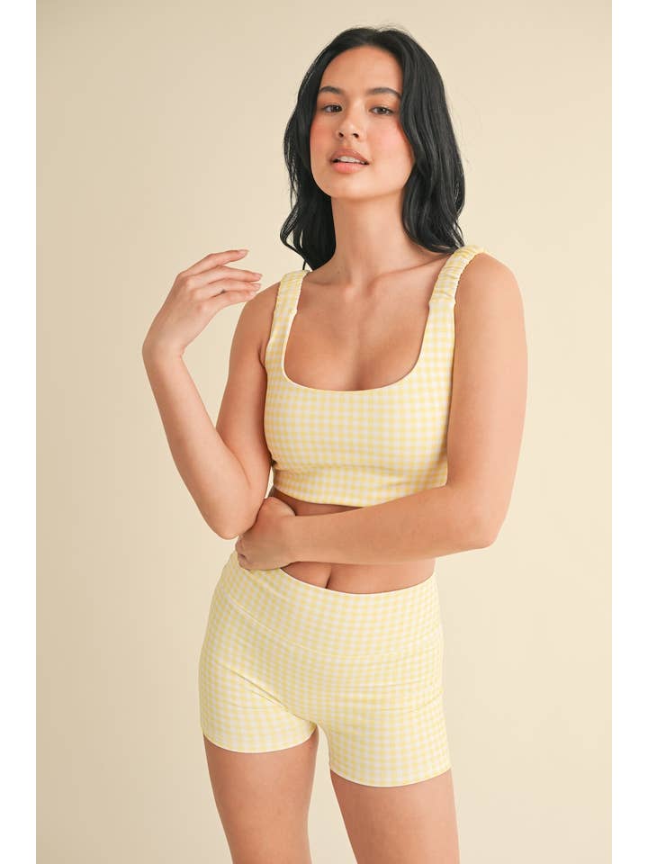 KIMBERLY C - Wholesale Sports Bra - Women's - Gingham Print Ruched Bra Top