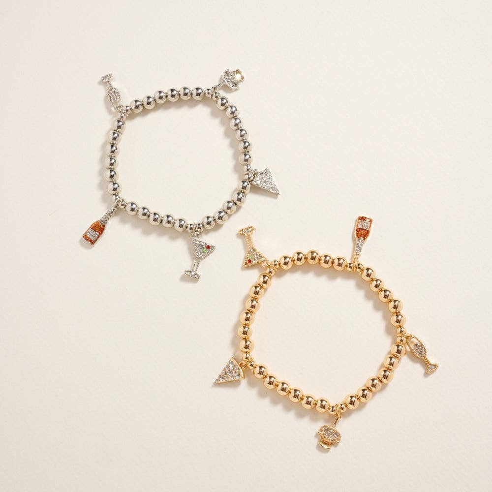 Designature New York - Wholesale Charm/Dangle Bracelet - Wine Rhinestone Charm Beaded Stretch Bracelet0