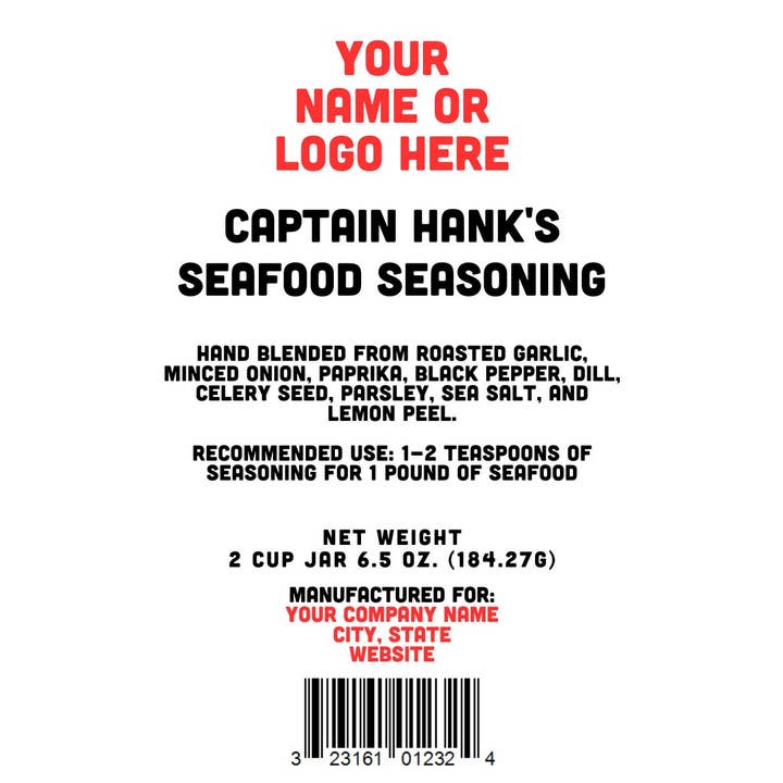 Captain Hank's Seafood Seasoning - Custom Logo - 2 Cup Jar for wholesale by Rachel's Spice Company