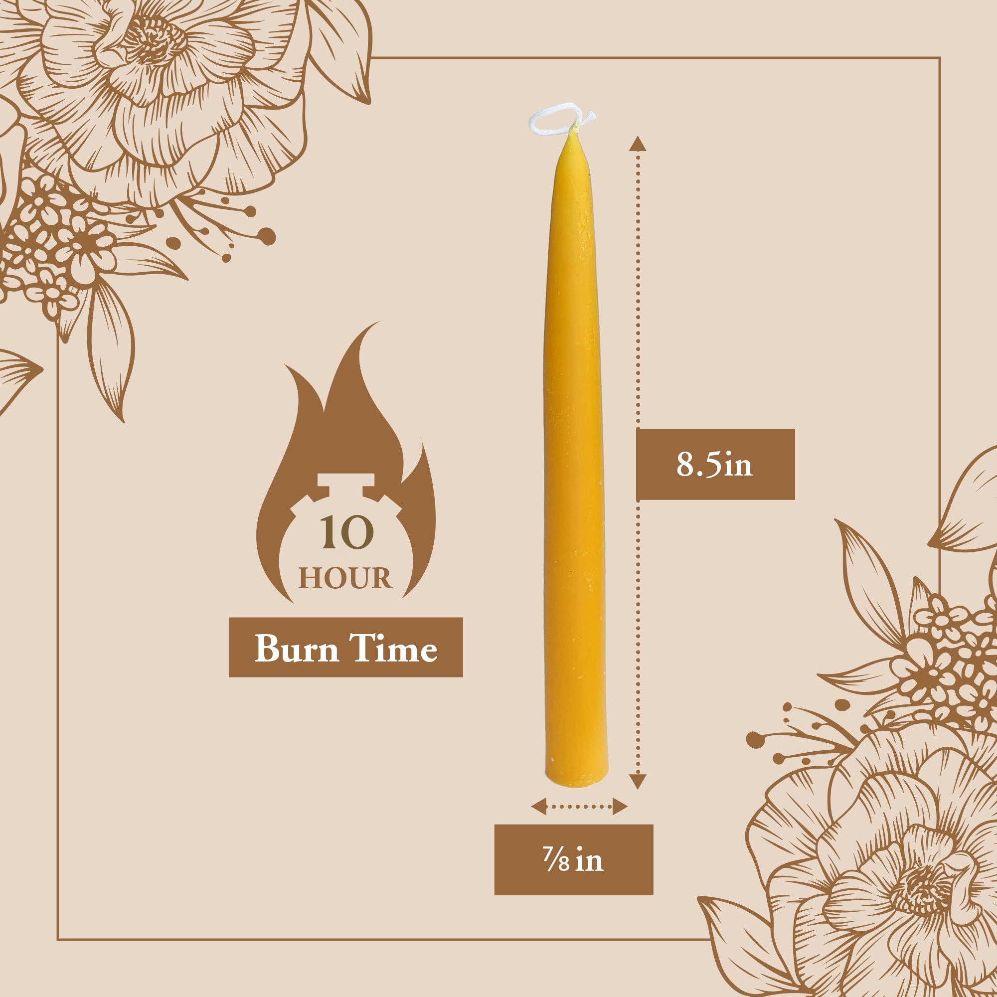 BeeTheLight - Vente Bougies/bougeoirs coniques - Bougie en cire d’abeille pure 100 % style effilé trempée 21,3 cm x 2,2 cm, à l’unité12