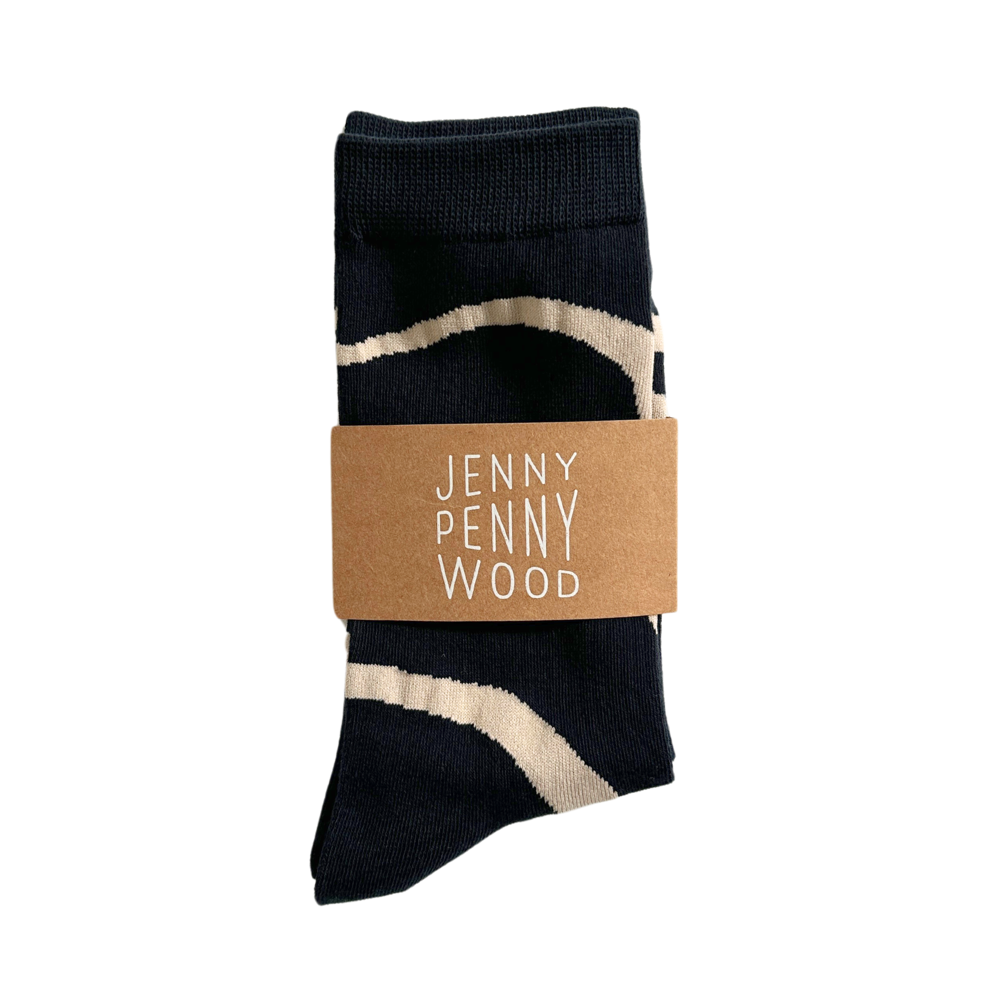 Jenny Pennywood – wholesale Socks – Unisex – Crew Socks - Ziggy in Black & Tan2