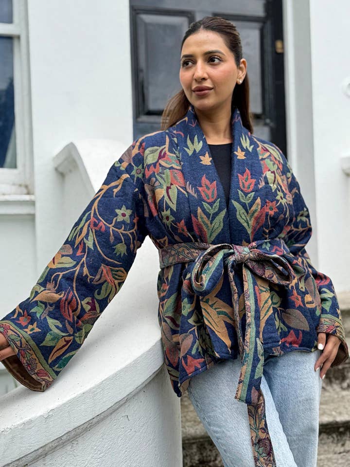 Luxury Short Jacket Pure Merino Boiled Wool Paisley Floral  for wholesale by Essential Designs London