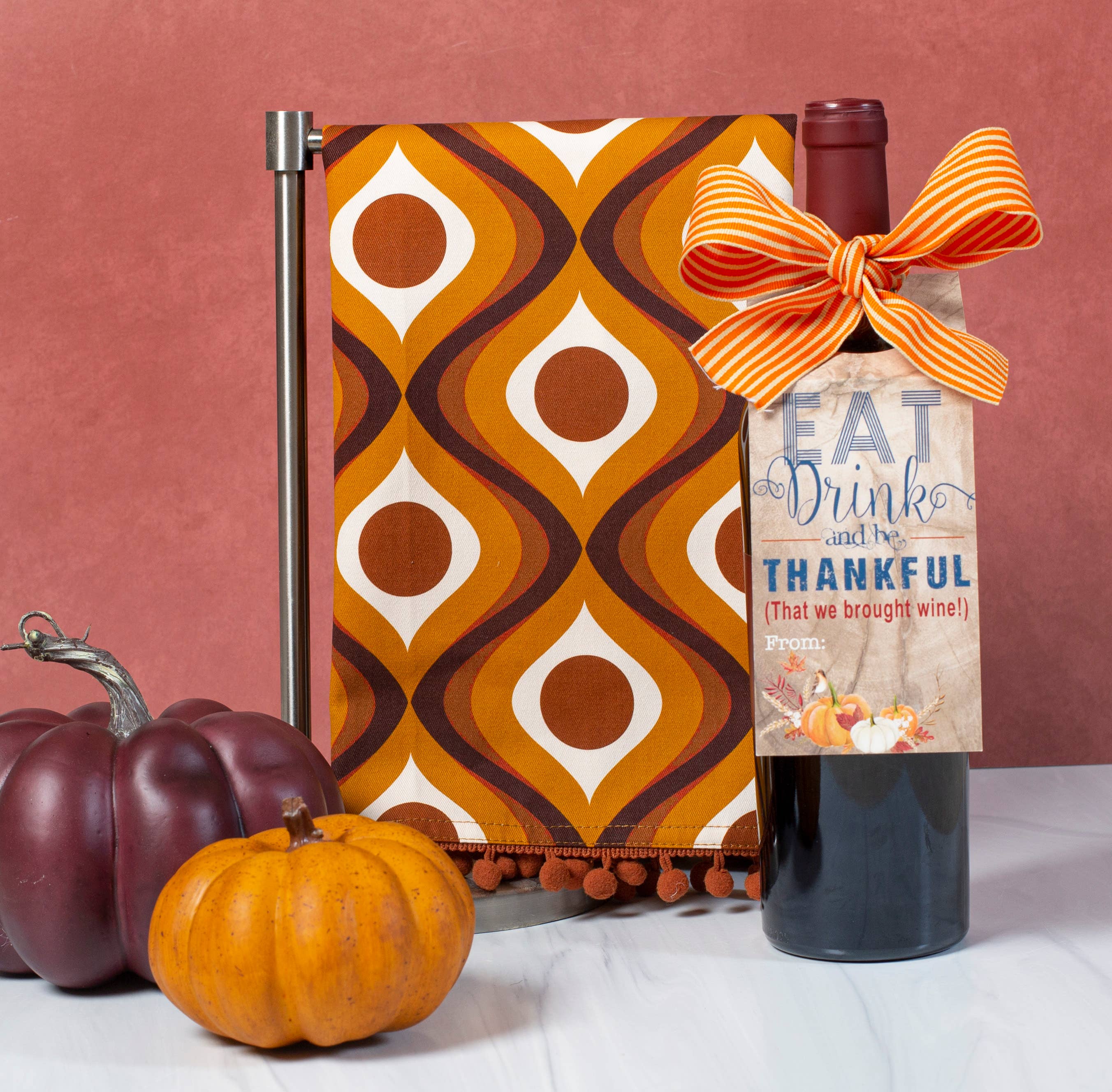 Mod Lounge Paper Company – wholesale Tea towel – Circle in Waves Amber Mid Century Modern Tea Towel with Trim2