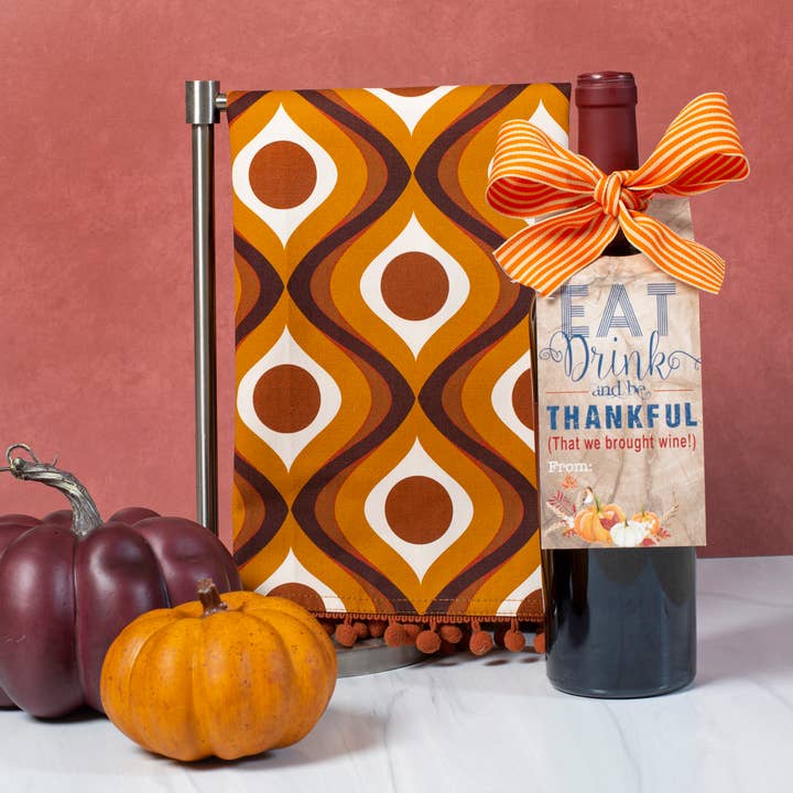 Mod Lounge Paper Company - Wholesale Tea Towel - Circle in Waves Amber Mid Century Modern Tea Towel with Trim2