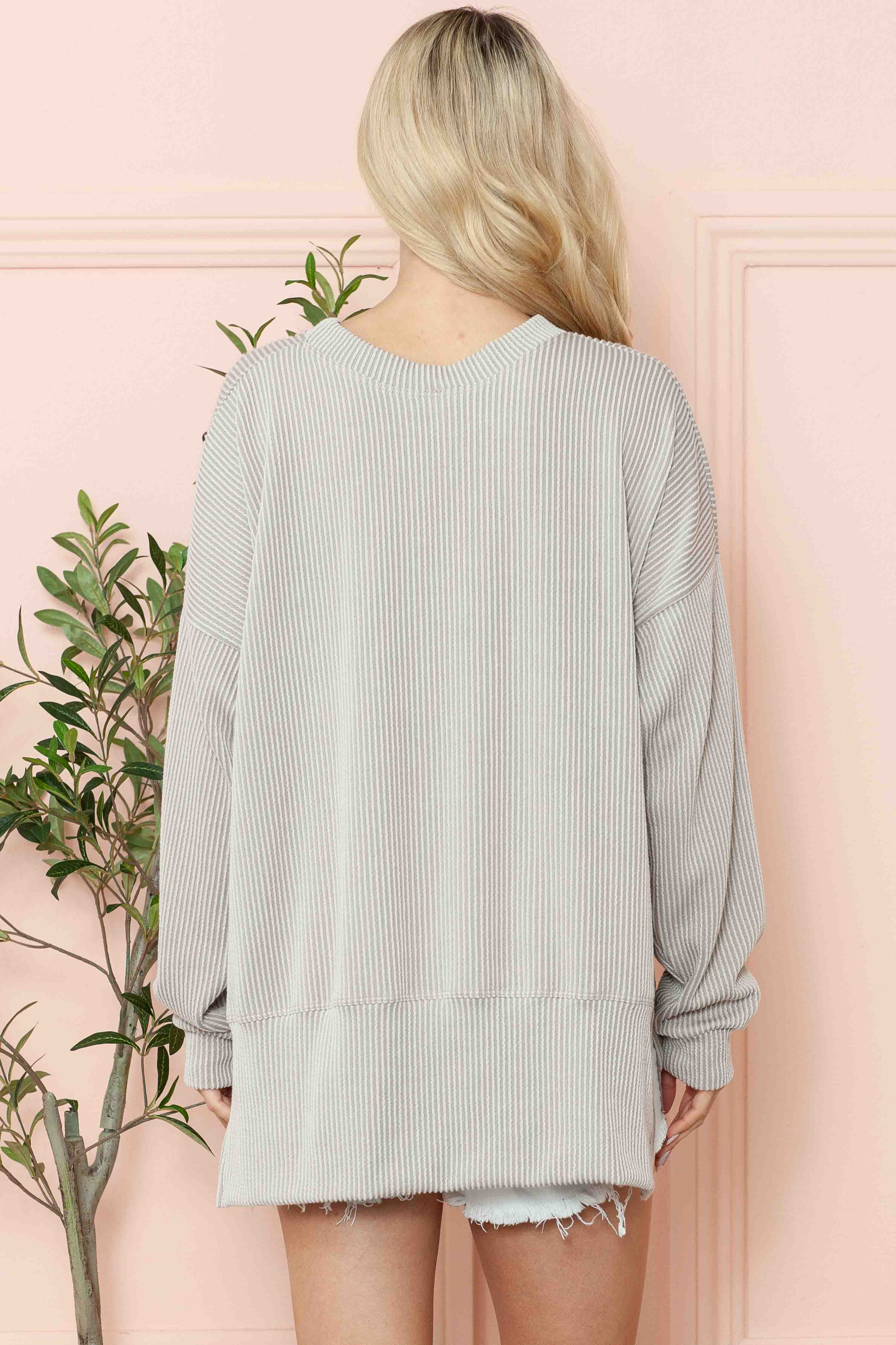 Burgundy Apparel - Vente Sweat-shirt – femme - SWEAT-SHIRT OVERSIZE CÔTELÉ ONDULÉ AVEC FENTE LATÉRALE32