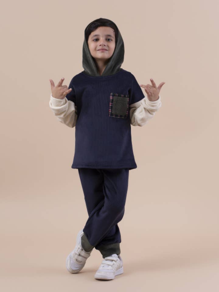 Chándal combinable azul marino y verde crema para venta al por mayor de TheBeanWalk