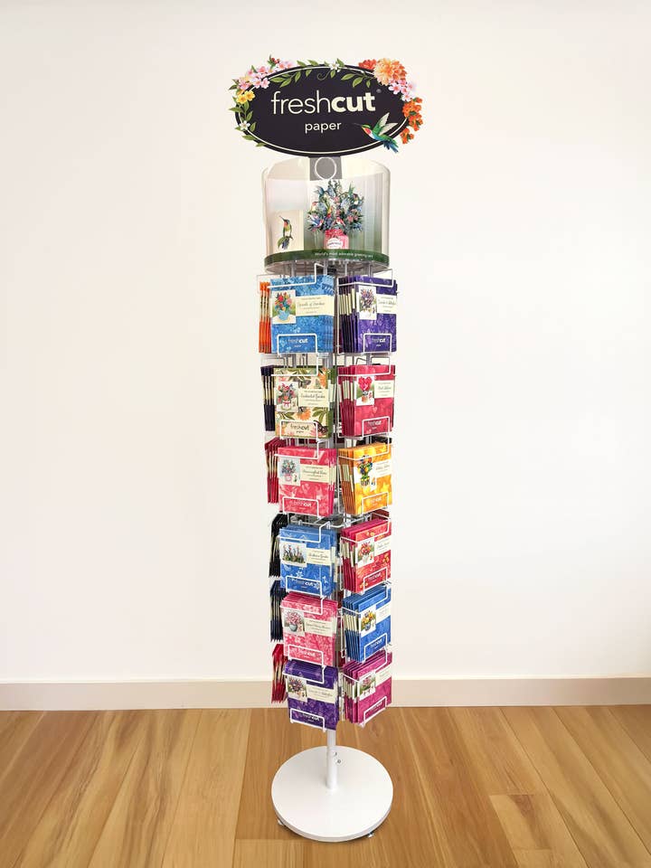 Mini Display 30 Pocket FLOOR Spinner White – DISPLAY ONLY for wholesale by FreshCut Paper LLC