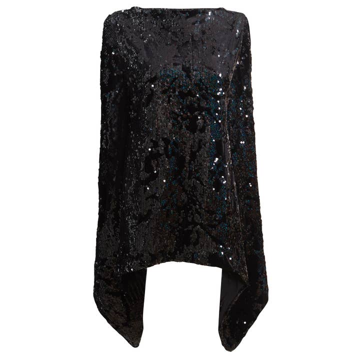 La Vita - Paljett Svart Sammet Ärmlös Topp Med Tie-Back för wholesale av SARVIN