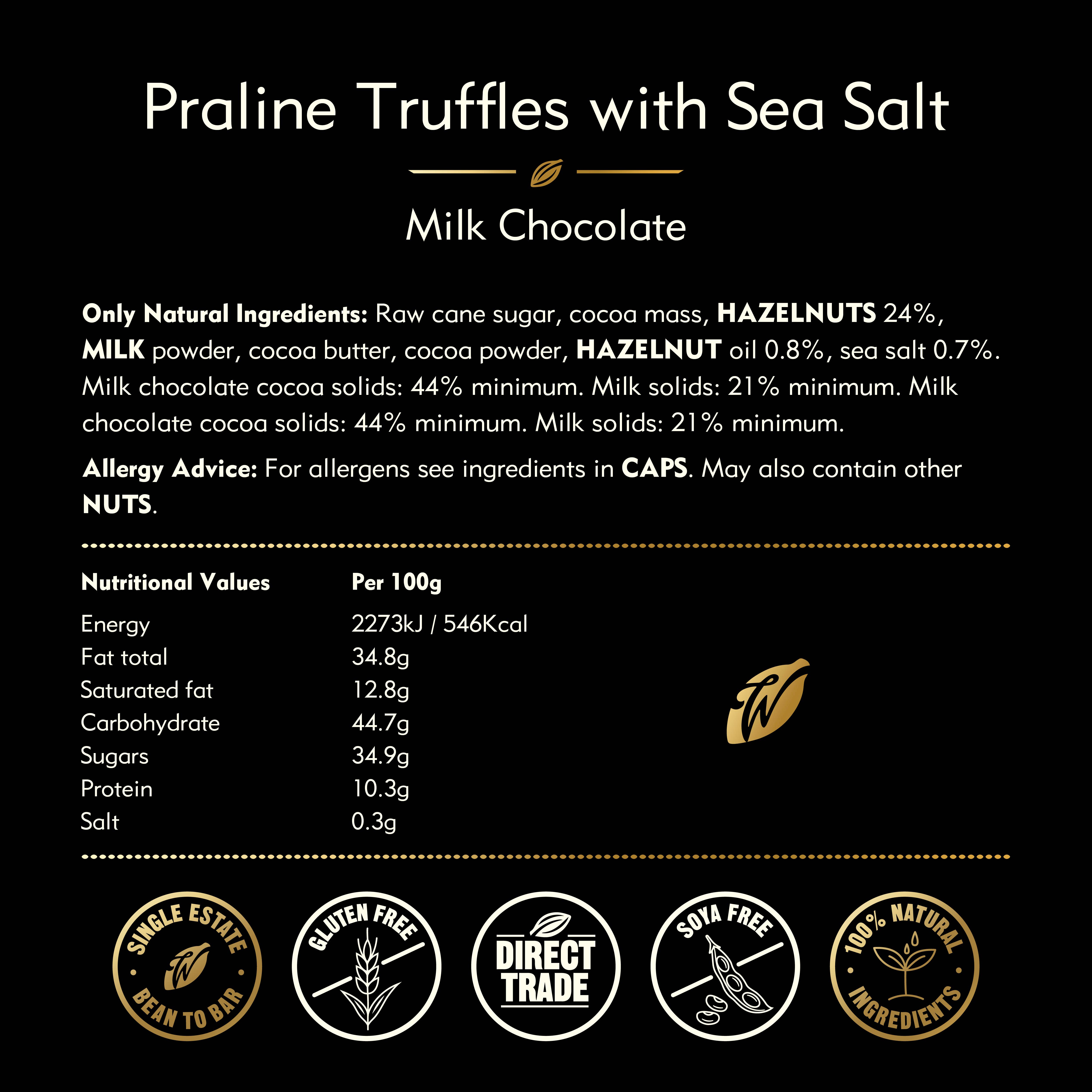 Willie's Cacao - Wholesale Chocolate Box - Milk Chocolate Praline Truffles w. Cornish Sea Salt. x5 35g3