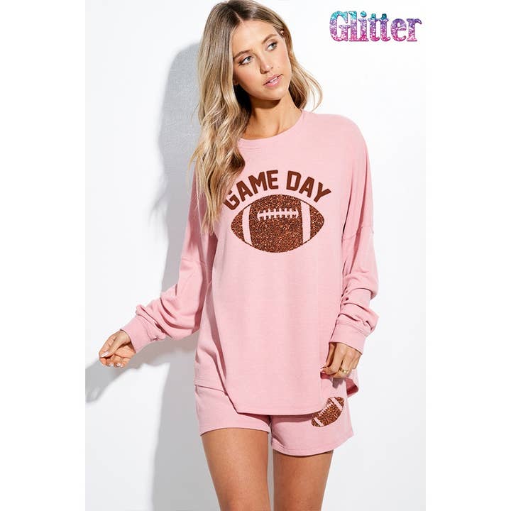 Conjunto de calças curtas Gameday com estampa glitter por atacado de Phil Love