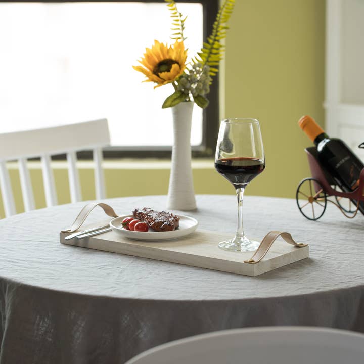 Quickway Imports - Wholesale Serving Tray - Wooden Rectangular Tray Serving Board with Leather Handles4