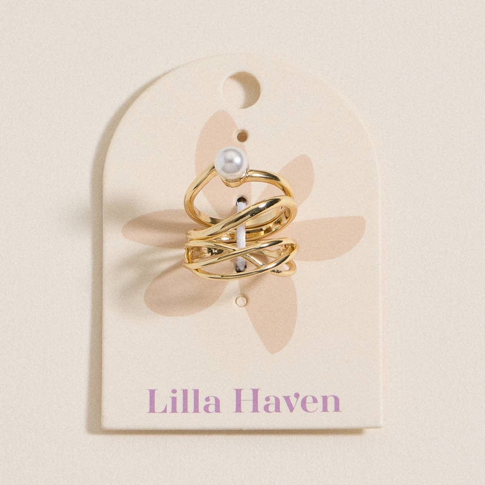 GD Conjunto de Anillos con Detalle de Perla Dorada de venta al por mayor en Faire1