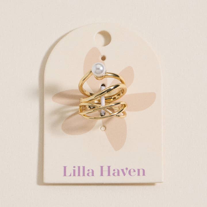 GD Conjunto de Anillos con Detalle de Perla Dorada de venta al por mayor en Faire1