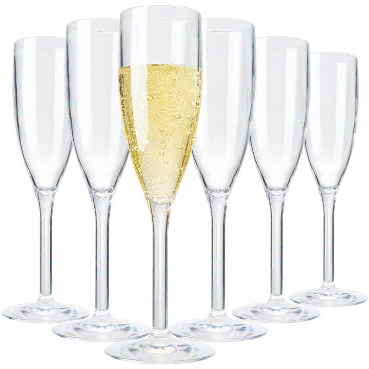 The Wine Savant / Khen Glassware - Wholesale Champagne Flute - Unbreakable Acrylic Champagne Plastic Flute | Set of 6, 7 OZ