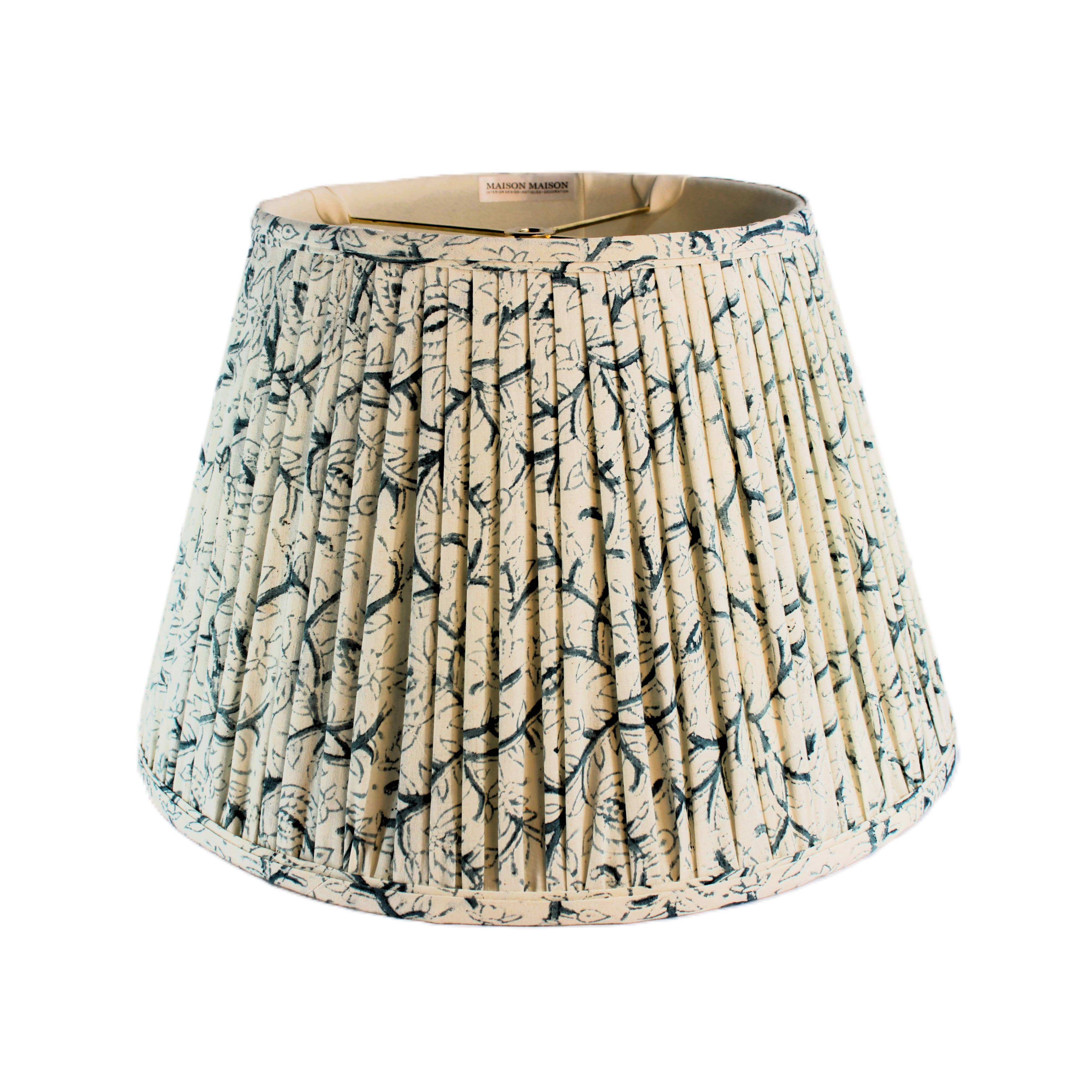 Maison Maison Design - Wholesale Lamp Shade - 14" Gathered Fabric Lampshade in Blue Garden Vine