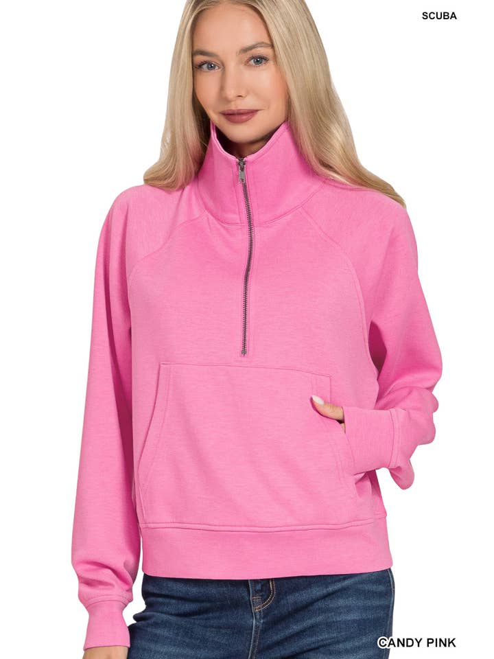 42POPS - Wholesale Sweatshirt - Women's - ._ 1022 Scuba Half Zip Pullover With Kangaroo Pocket SI-289528