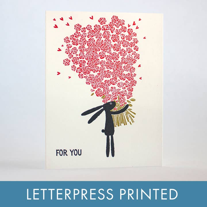 Egg Press Manufacturing - Wholesale Love Card - Bunny Flowers Letterpress Greeting Card by Fugu Fugu Press