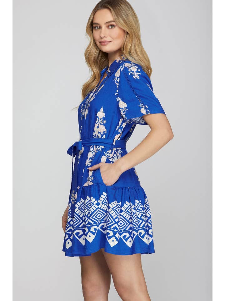 Peace Love Line - Wholesale Dress - Women's - PL6695 - WOVEN BORDER PRINT MINI DRESS