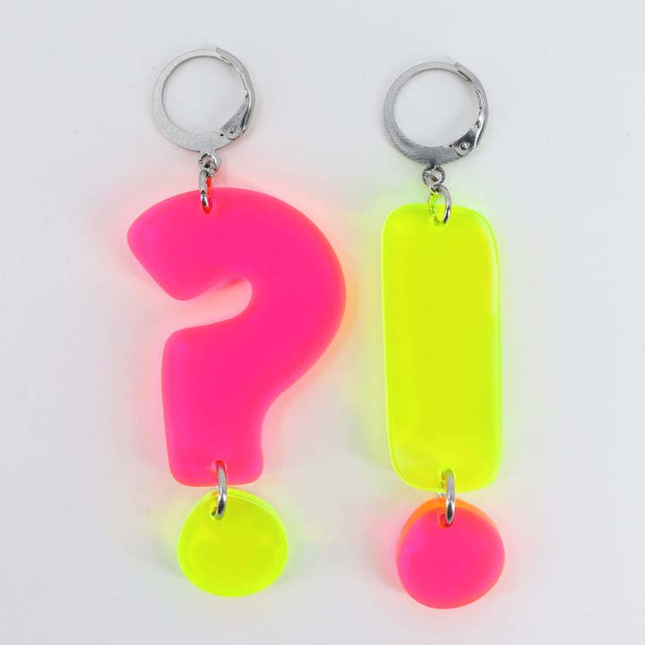 ?! - Acrylic Earrings, Neon for wholesale by Verdant Moon