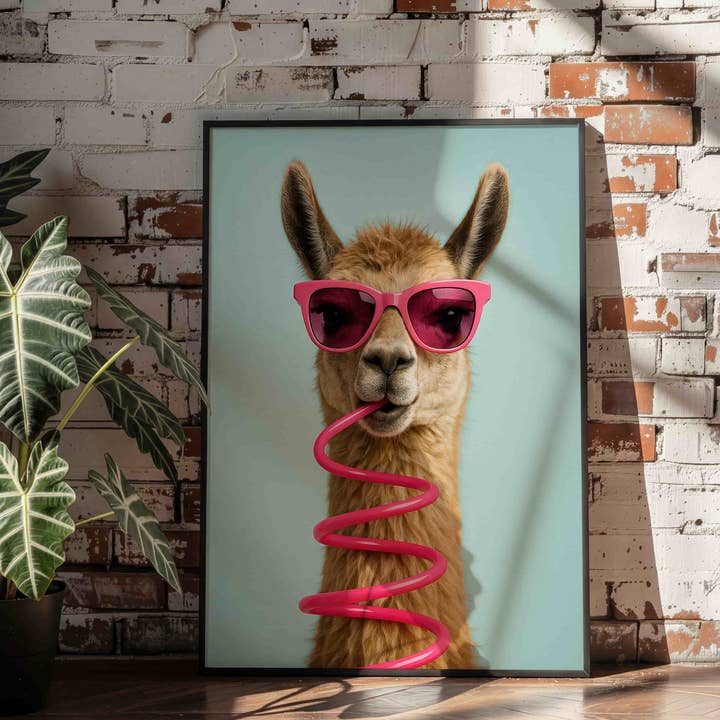 Sipper impertinent | Impression d'art mural unique de lama pour la vente par Belter Prints