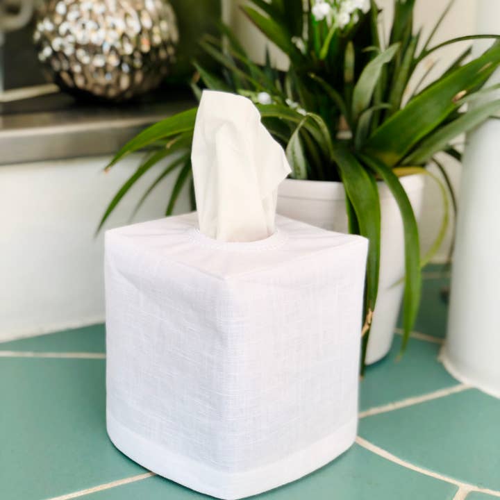 Abdeckung für Taschentuchbox aus weißem Leinen für den Großhandel von Belle Linen