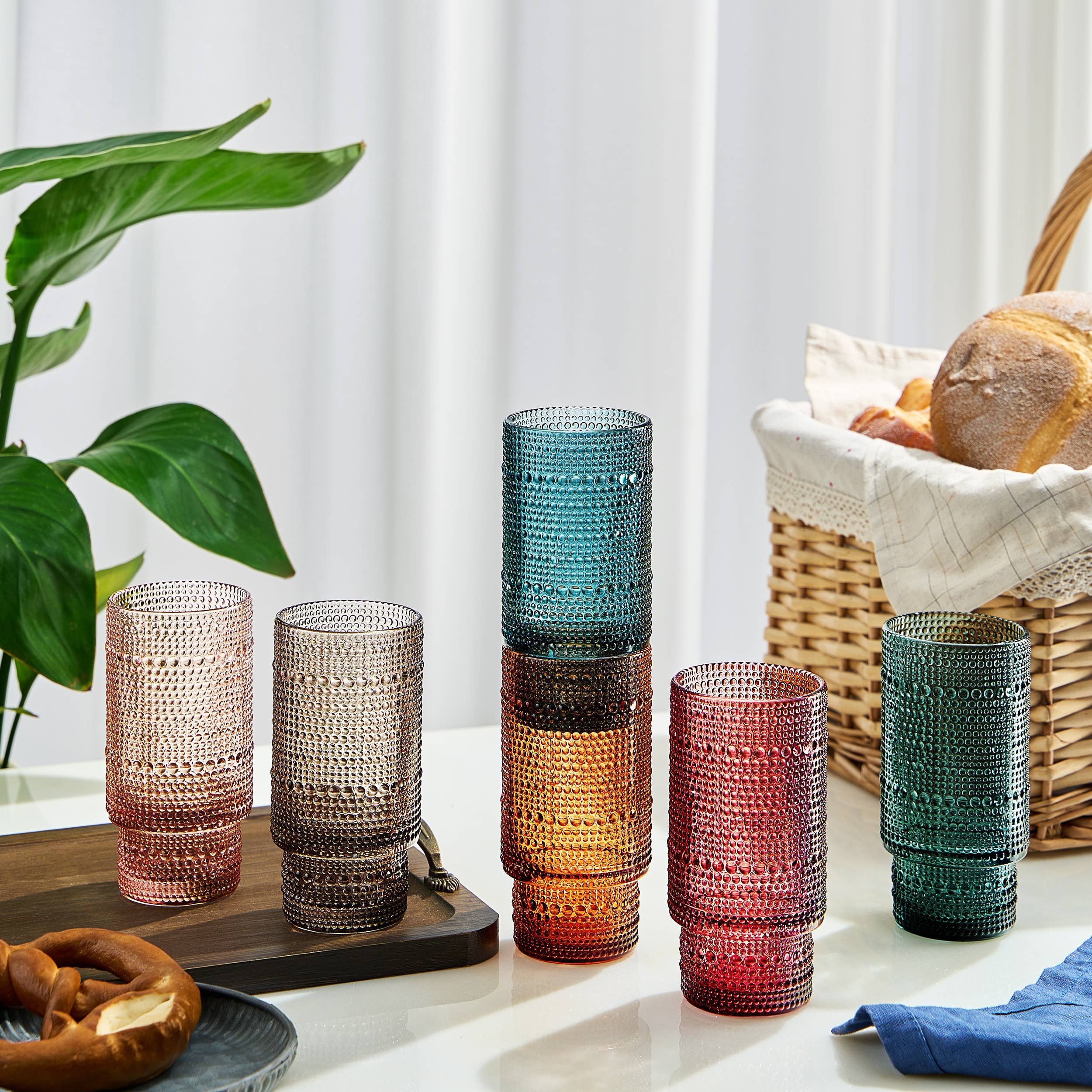 The Wine Savant /  Khen Glassware - Wholesale Cocktail/likeur glas - Hobnail highballglazen | set van 6 met glazen rietjes6