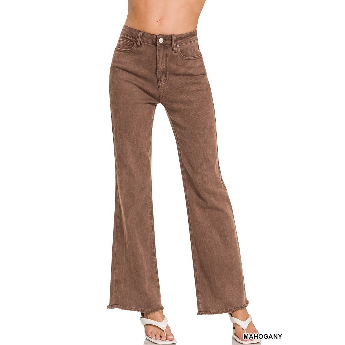 Apolline - Wholesale Jeans - Women's - ACID WASHED FRAYED CUTOFF HEM STRAIGHT WIDE PANTS15