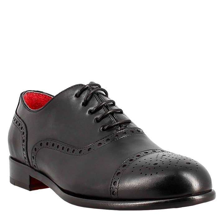 Elegante zapato oxford semibrogue de cuero negro para hombre para venta al por mayor de The Royale Leather