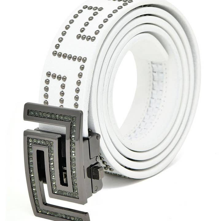 BARABAS - Wholesale Belt - Women's - Rhinestone Greek Pattern Buckle Belts BK8147