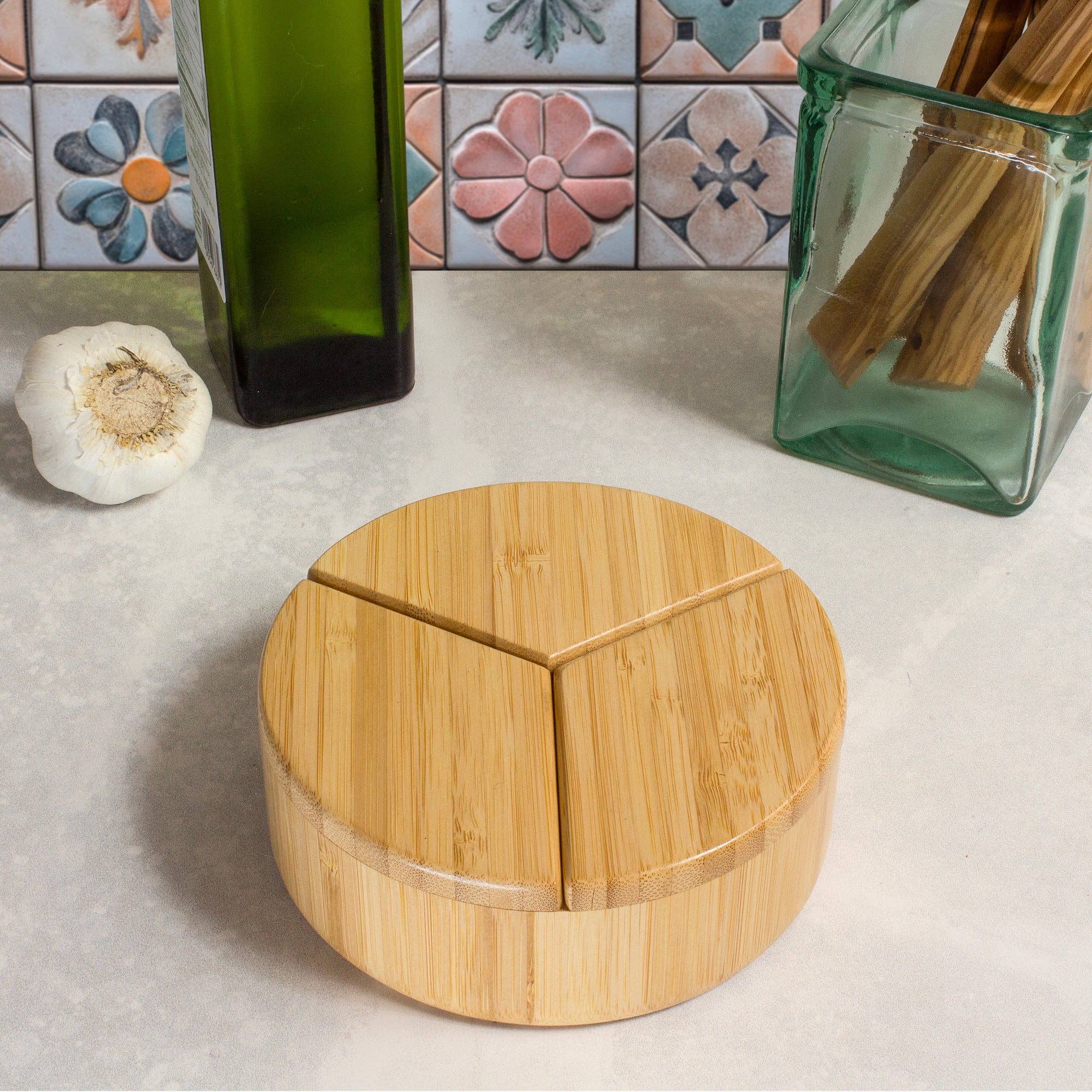 Totally Bamboo - Wholesale Kitchen Storage/Organizer - Trio Salt Cellar Storage Box with Swivel Lids3