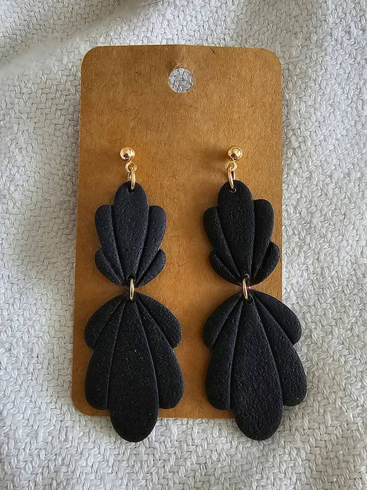 Black Textured Polymer Clay Dangle Earrings for wholesale by ANS Designs Co