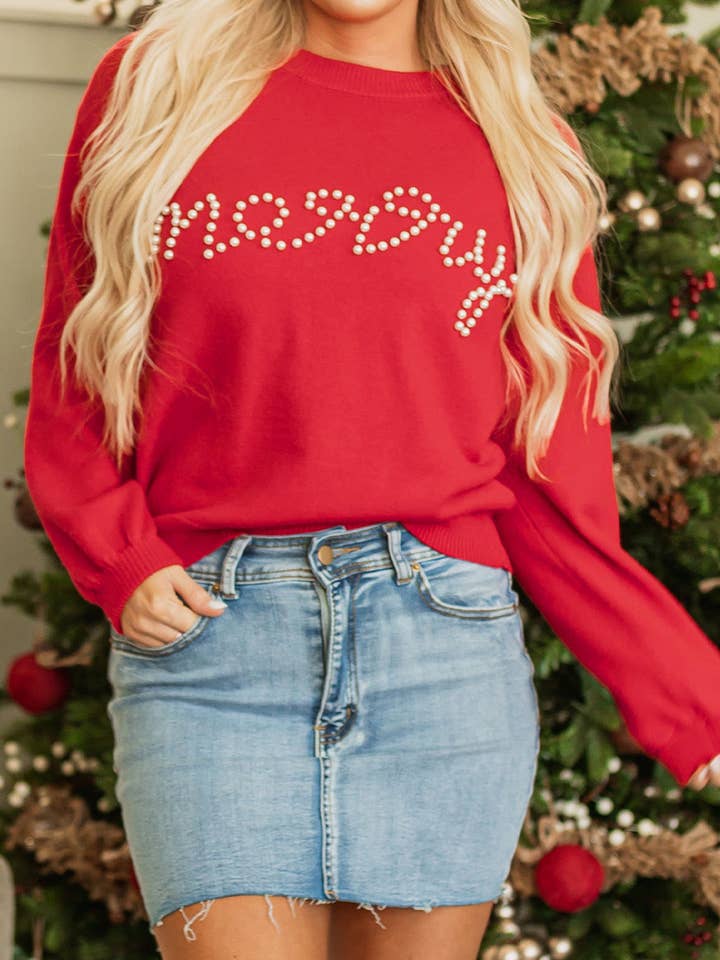 Christmas Merry Pearl Beaded Sweater for wholesale by PRETTY BASH