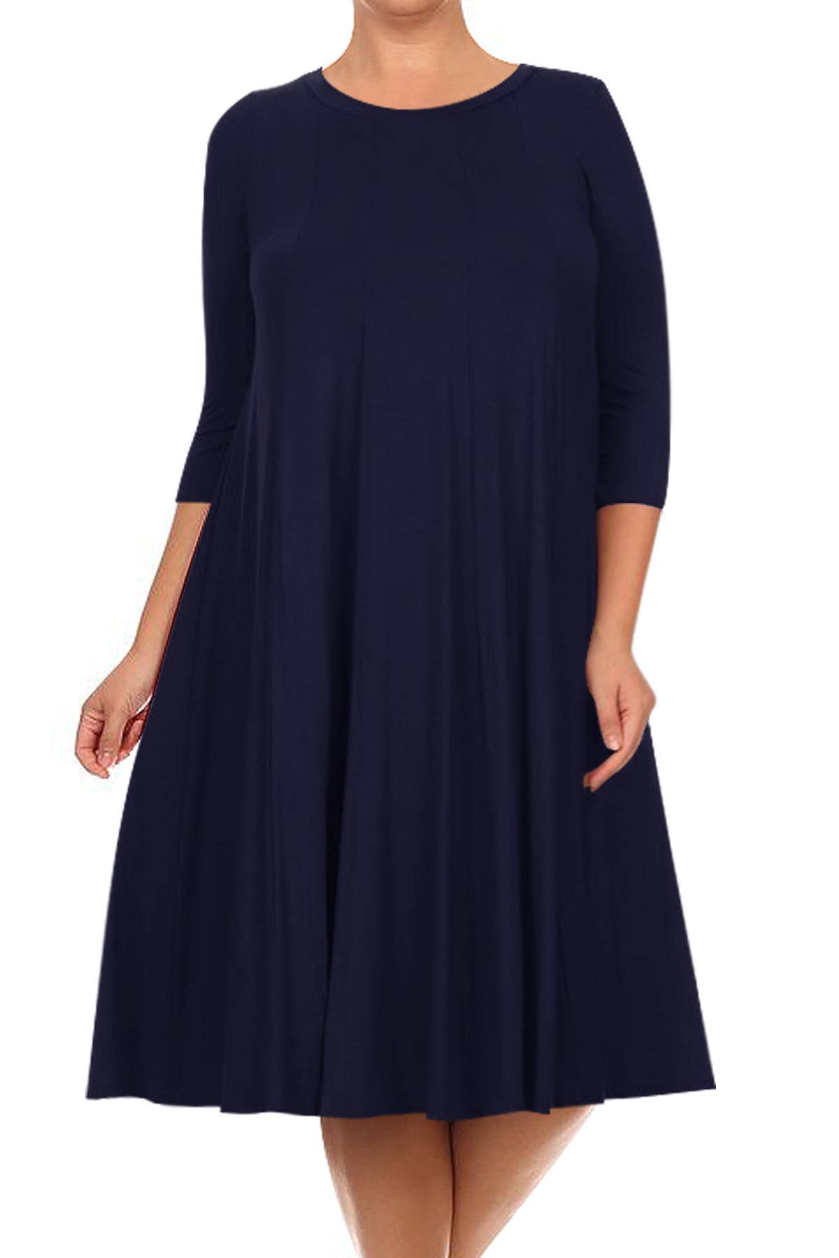 MOA COLLECTION - Vente Robe – femme - Robe plissée trapèze décontractée à manches 3/4 pour femmes de grande taille15