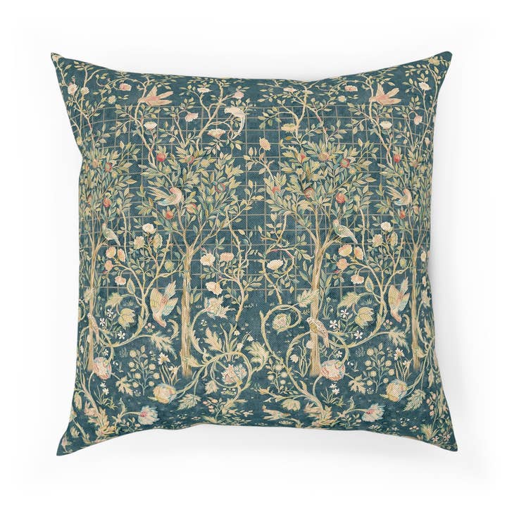 Almofada de Sarja de Algodão inspirada por William Morris - Coleção Melsetter (Evergreen Teal) por atacado de Willy Morris Home Emporium